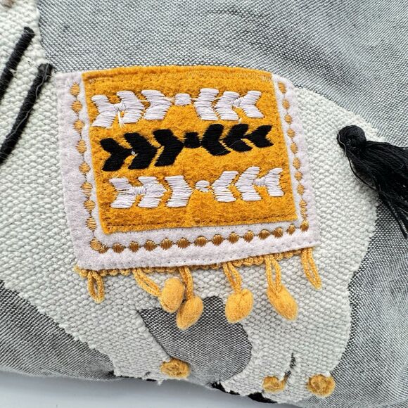 Double Lama Cotton Gray And Yellow Textured Embroidered Pillow 16x11 - Picture 2 of 6